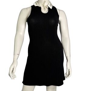 Y2K Reza Black Mini Dress Satin Collar Tokyo Fashion Mod 60s Style Size Large